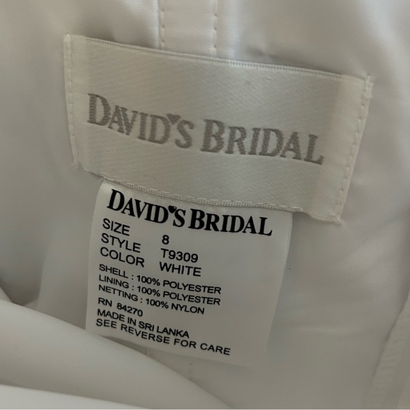 David’s Bridal White Satin Tiered Ruched Pin-tuck Ruffle Wedding Dress Gown - Picture 11 of 16